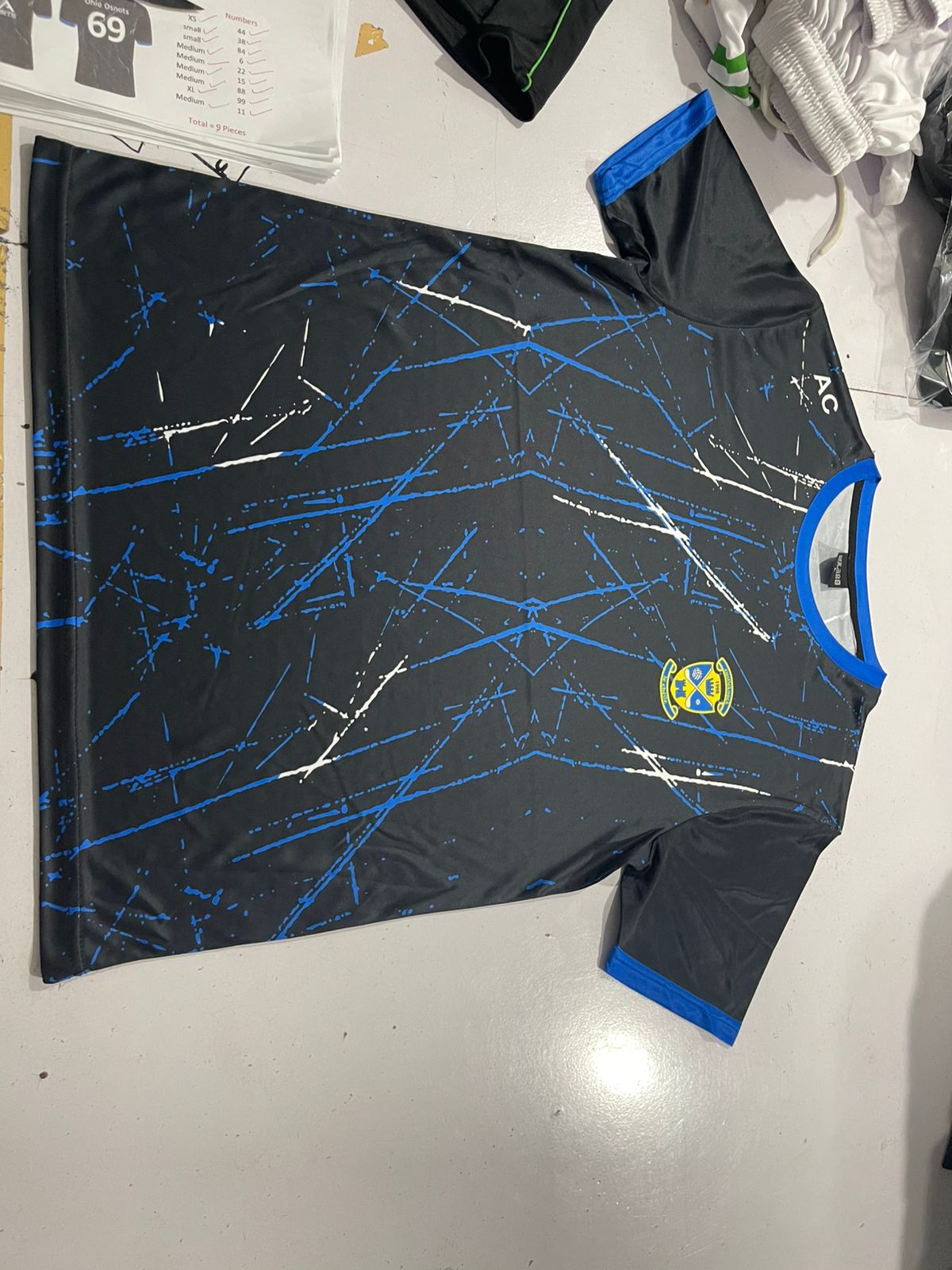 Black and blue custom team training shirt