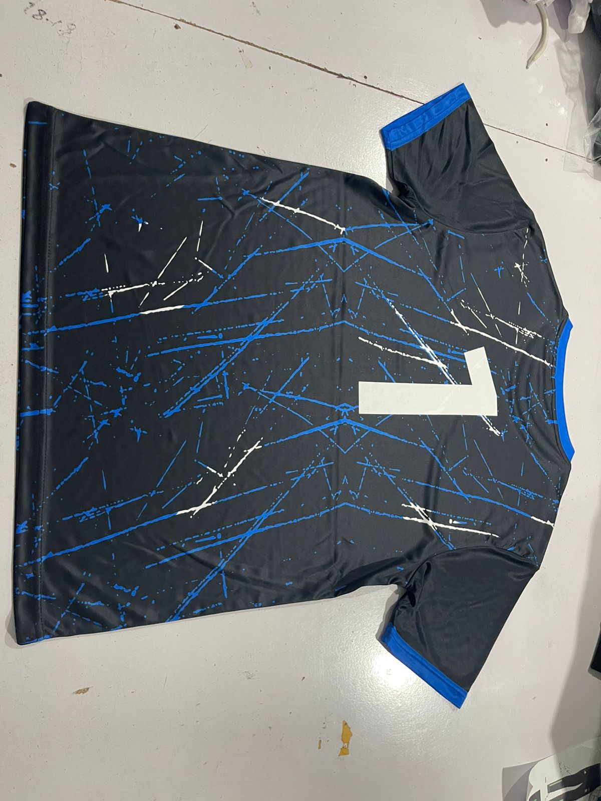 Black and blue patterned custom training top