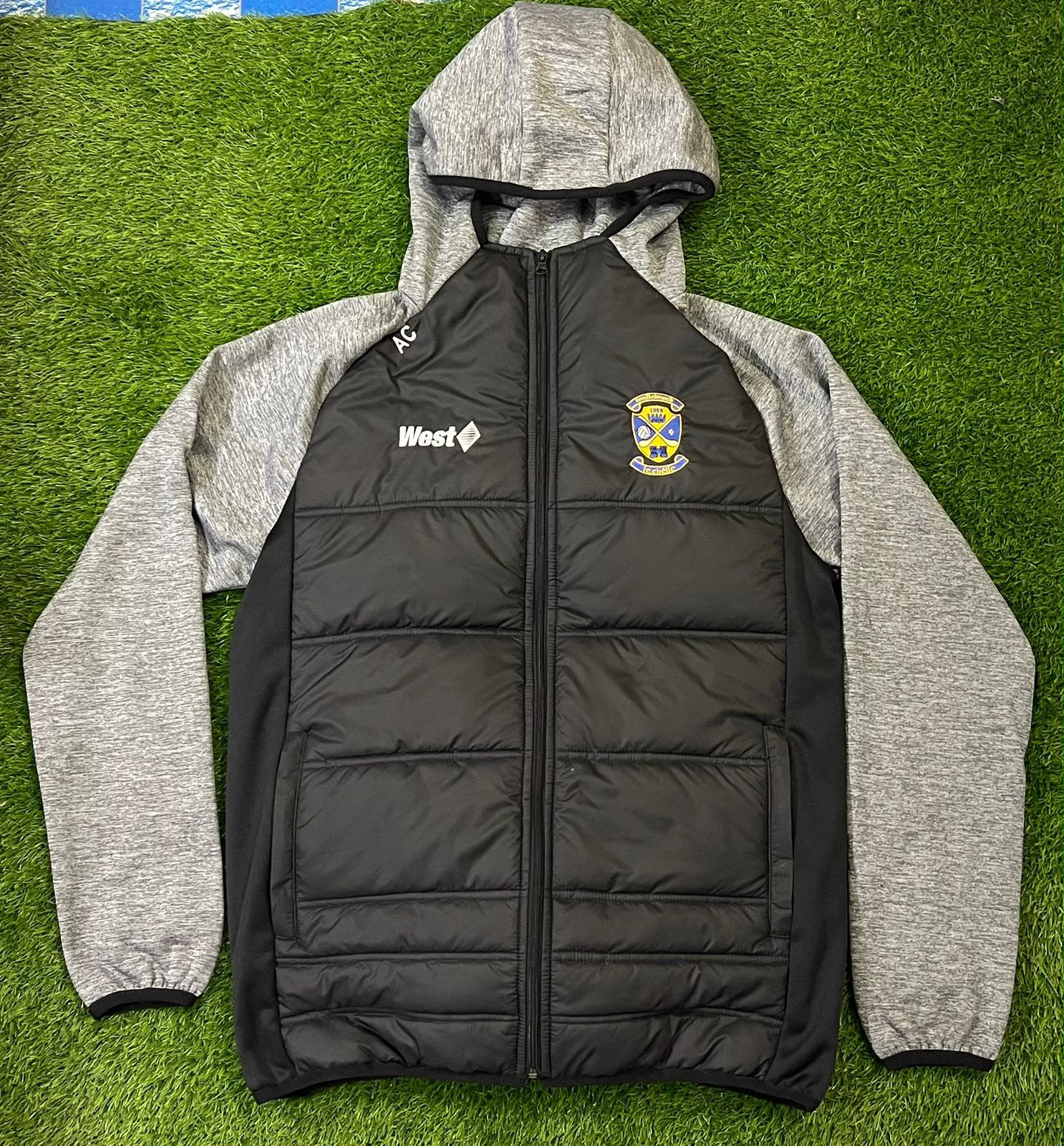 Grey and black custom hooded gilet