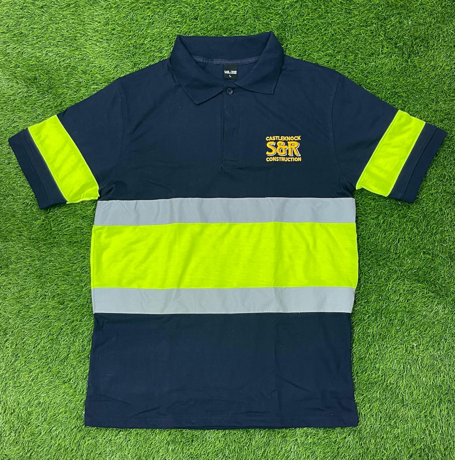 Navy and high-visibility yellow custom polo shirt