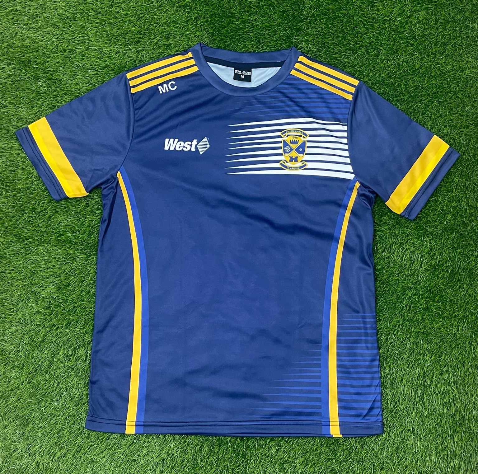 Navy custom GAA jersey with yellow trim